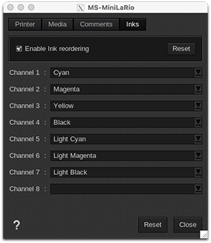 MS Printing Solutions - MiniLaRio - Settings - Inks.png