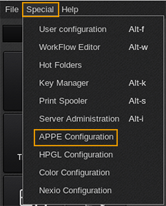 Applications bar - Special menu - APPE Config.png