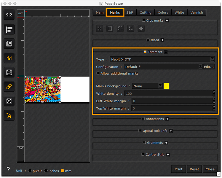 CalderaJet - Page setup - Marks tab - Trimmers.png