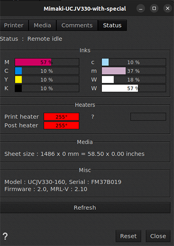 MimakiUCJV330, printer settings, status tab.png