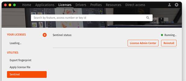 CalderaDock, licenses tab, sentinel area.png
