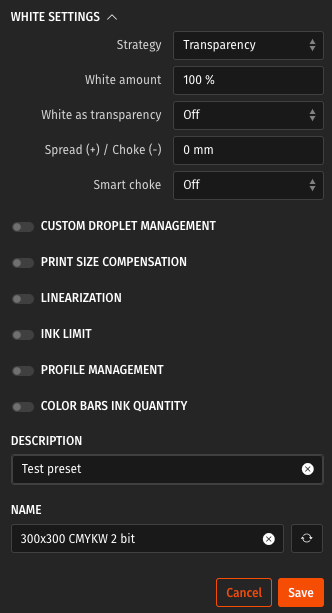 Caldera DTX, Printer preset2.png