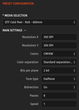 Caldera DTX, Printer preset1.png