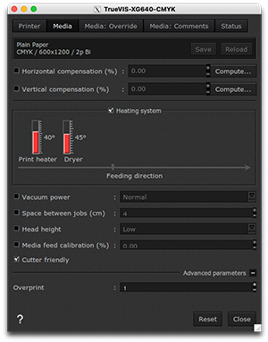 Roland TrueVIS XG640 - Printer settings - media tab.png