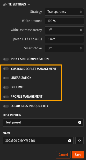 Caldera DTX, Printer preset, color calibration.png