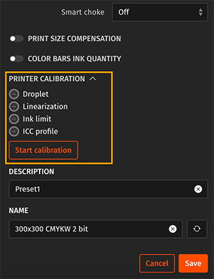Caldera DTFilm RIP V2.3, preset, printer calibration.png