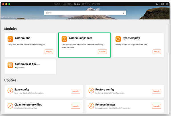 CalderaDock V4, tools tab, snapshots.png