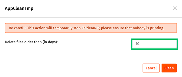 CalderaDock, tools tab, clean temp files.png