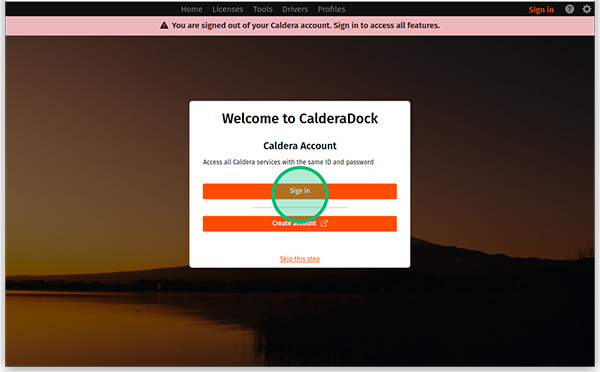 CalderaDock V4, Home tab (no logged in).png