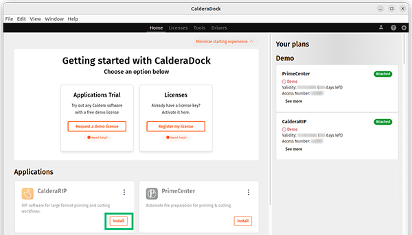 CalderaDock v4, home tab, install calderarip.png